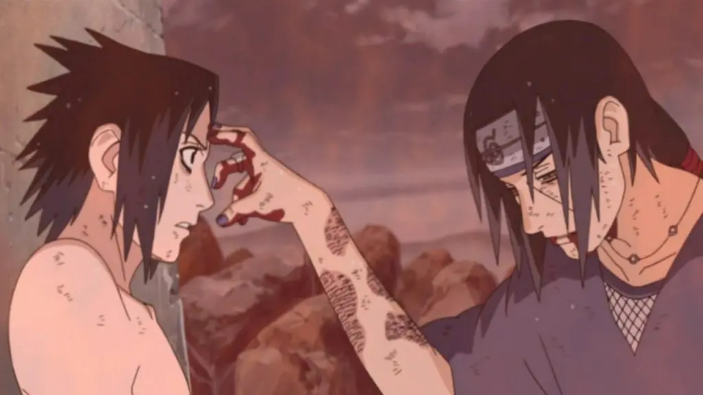 An image of Itachi taking his last breath in Naruto