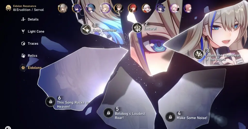 A screenshot of Serval's Eidolons in Honkai Star Rail