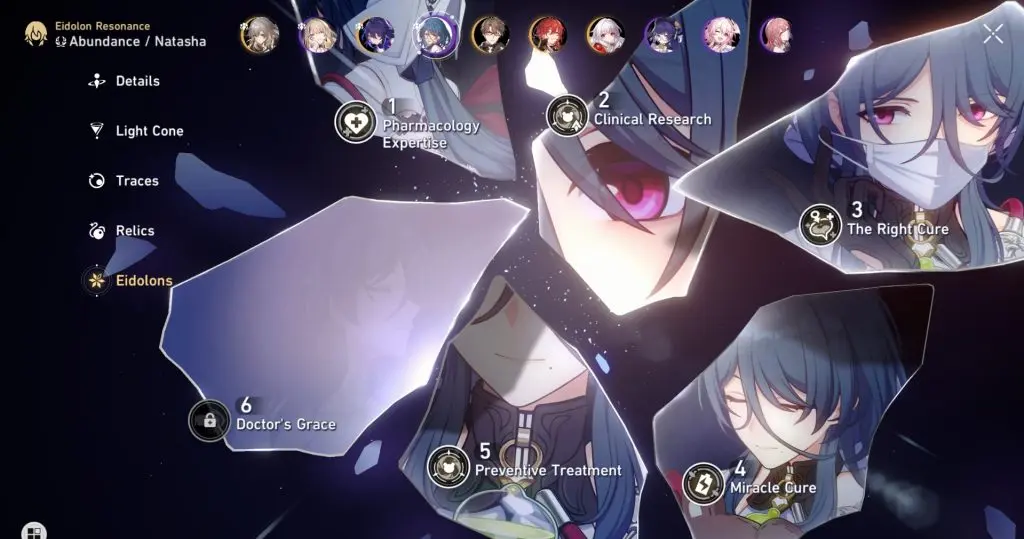 A screenshot of Natasha's Eidolons in Honkai Star Rail