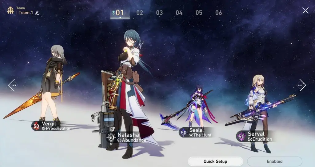 A screenshot of Natasha's best team comp in Honkai Star Rail