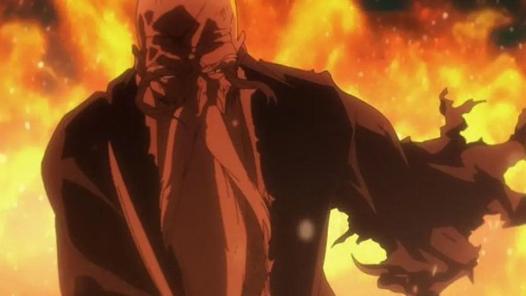 A still from Bleach TYBW featuring Head Captain Yamamoto