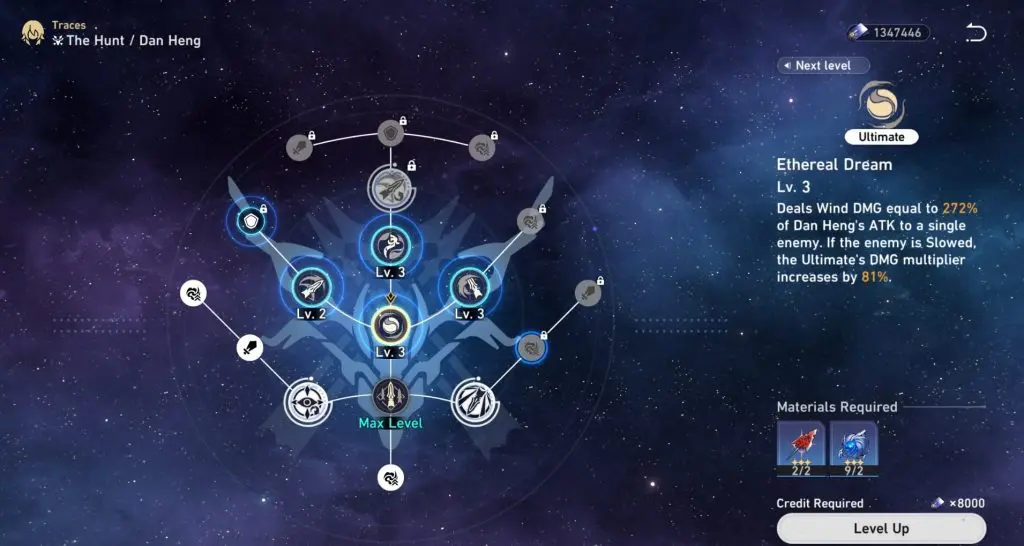 A screenshot of Dan Heng's abilities in Honkai Star Rail