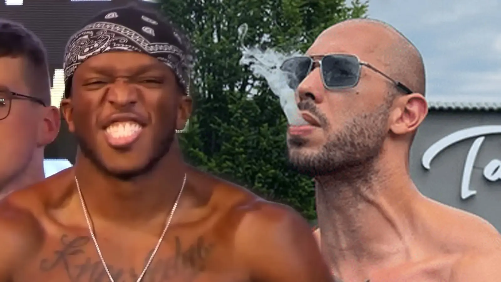 KSI and Andrew Tate shirtless next to each other