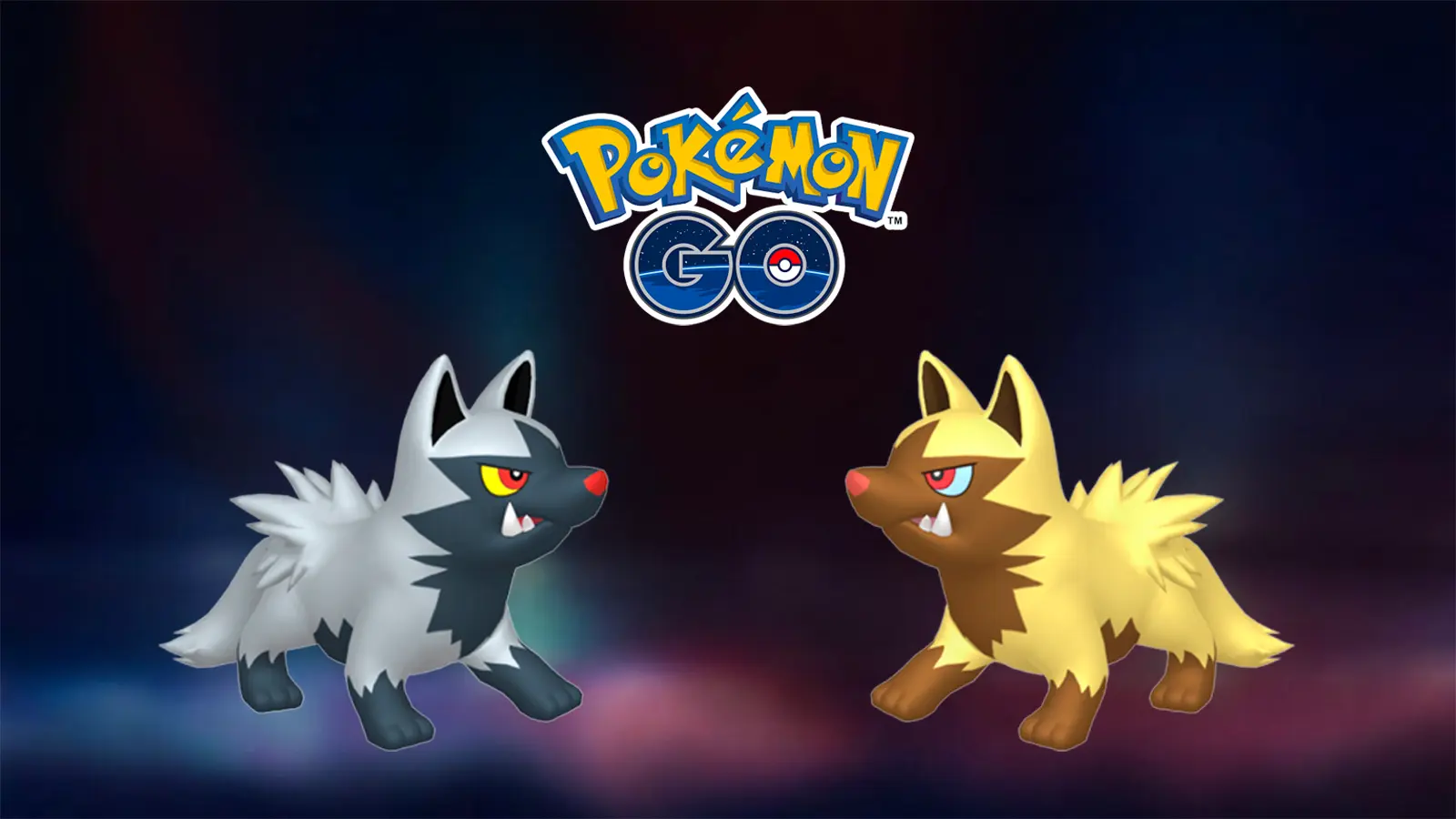 Pokemon Go logo with Poochyena and Shiny Poochyena