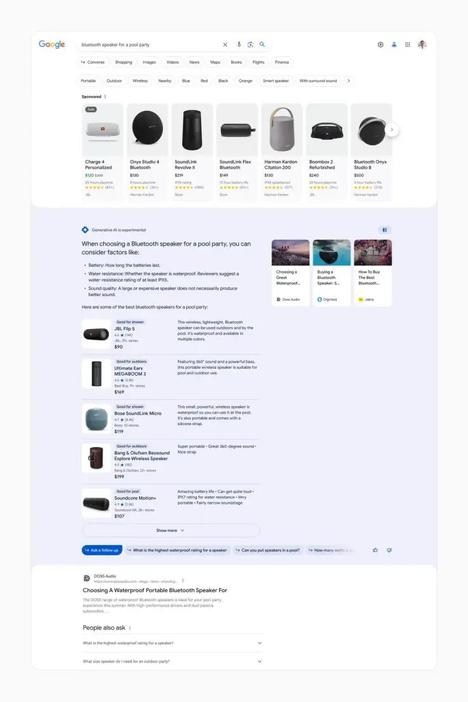Google's AI search with shopping