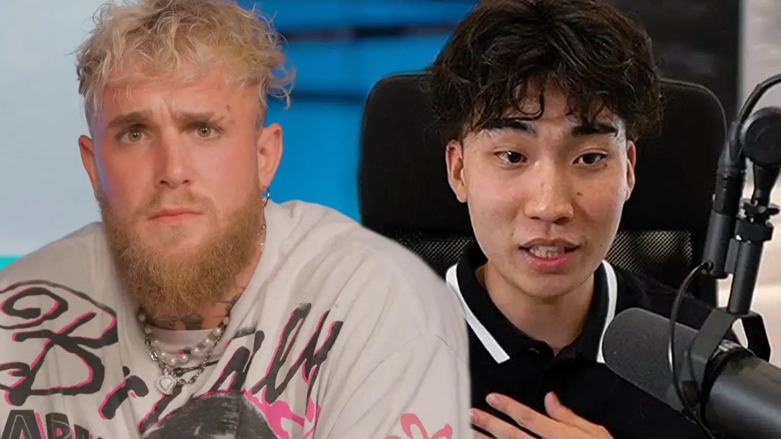 Jake Paul wearing white t-shirt with Ricegum wearing black polo