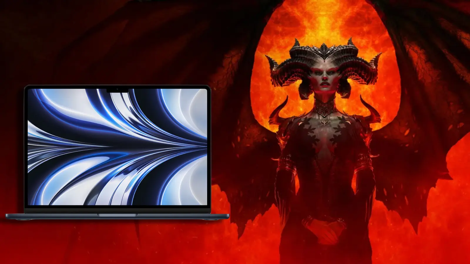 Diablo 4 key art with macbook