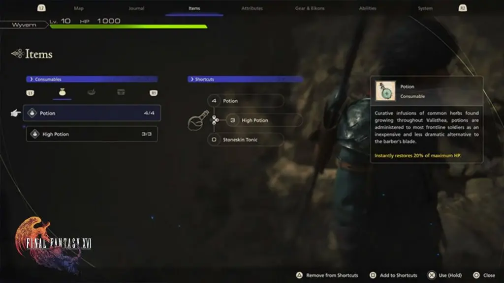 Final Fantasy 16 shortcuts menu