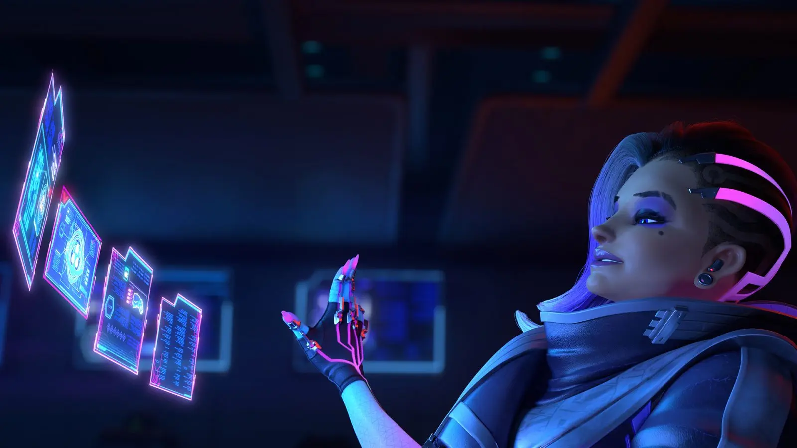 Sombra swiping on her computer screens