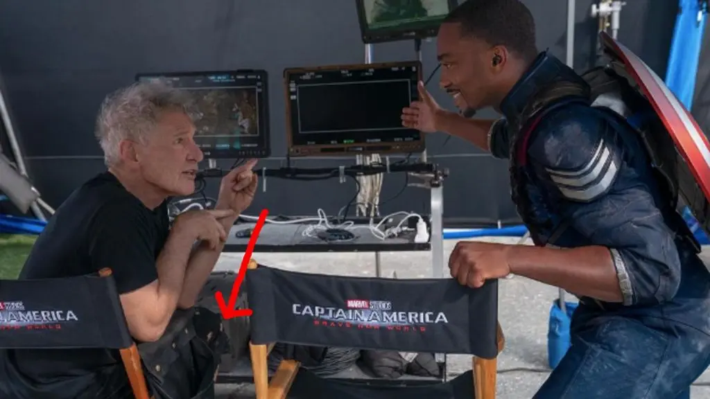 Harrison Ford and Anthony Mackie on the set of Captain America 4