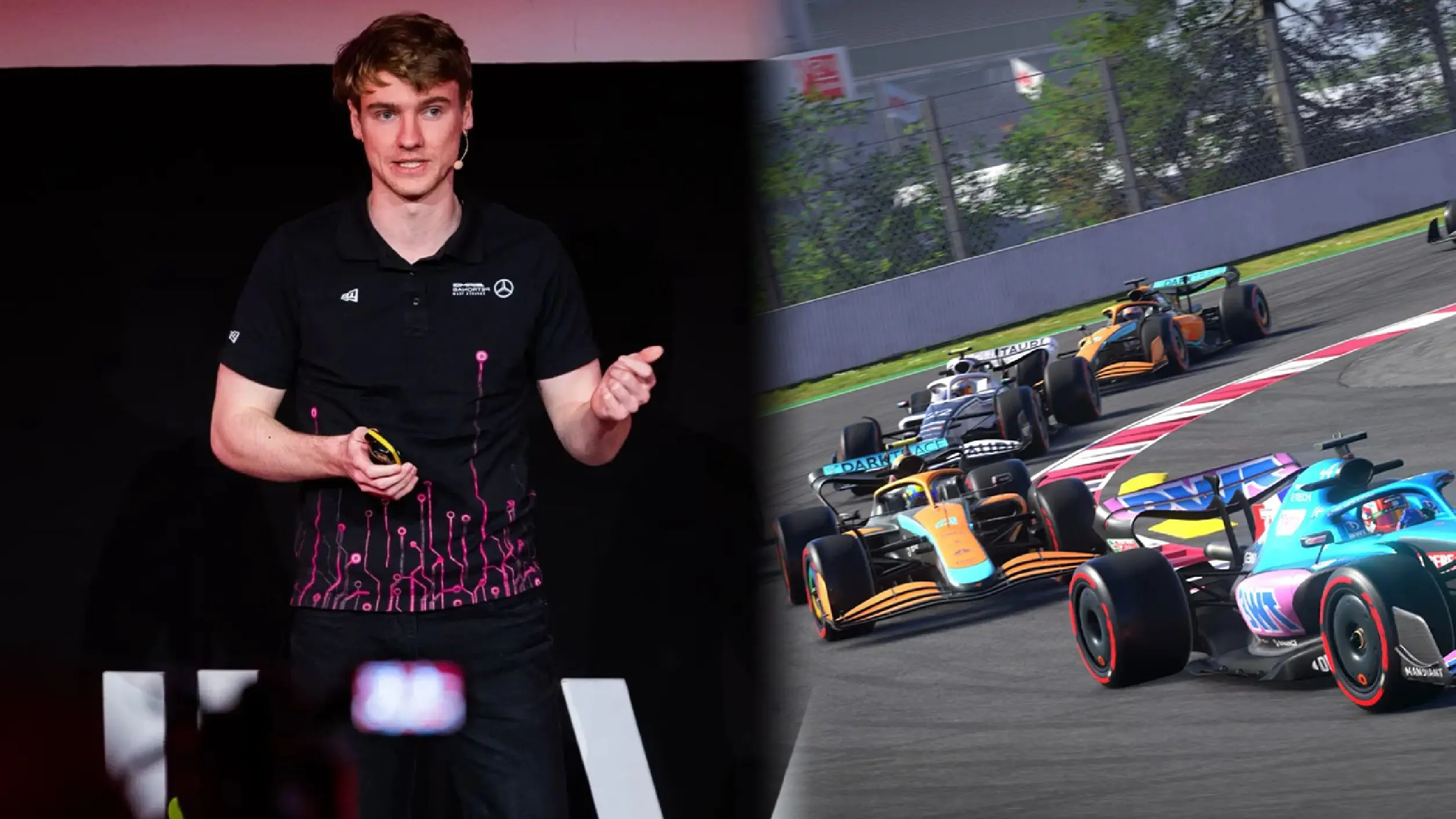 F1 Esports pro next to F1 23 gameplay