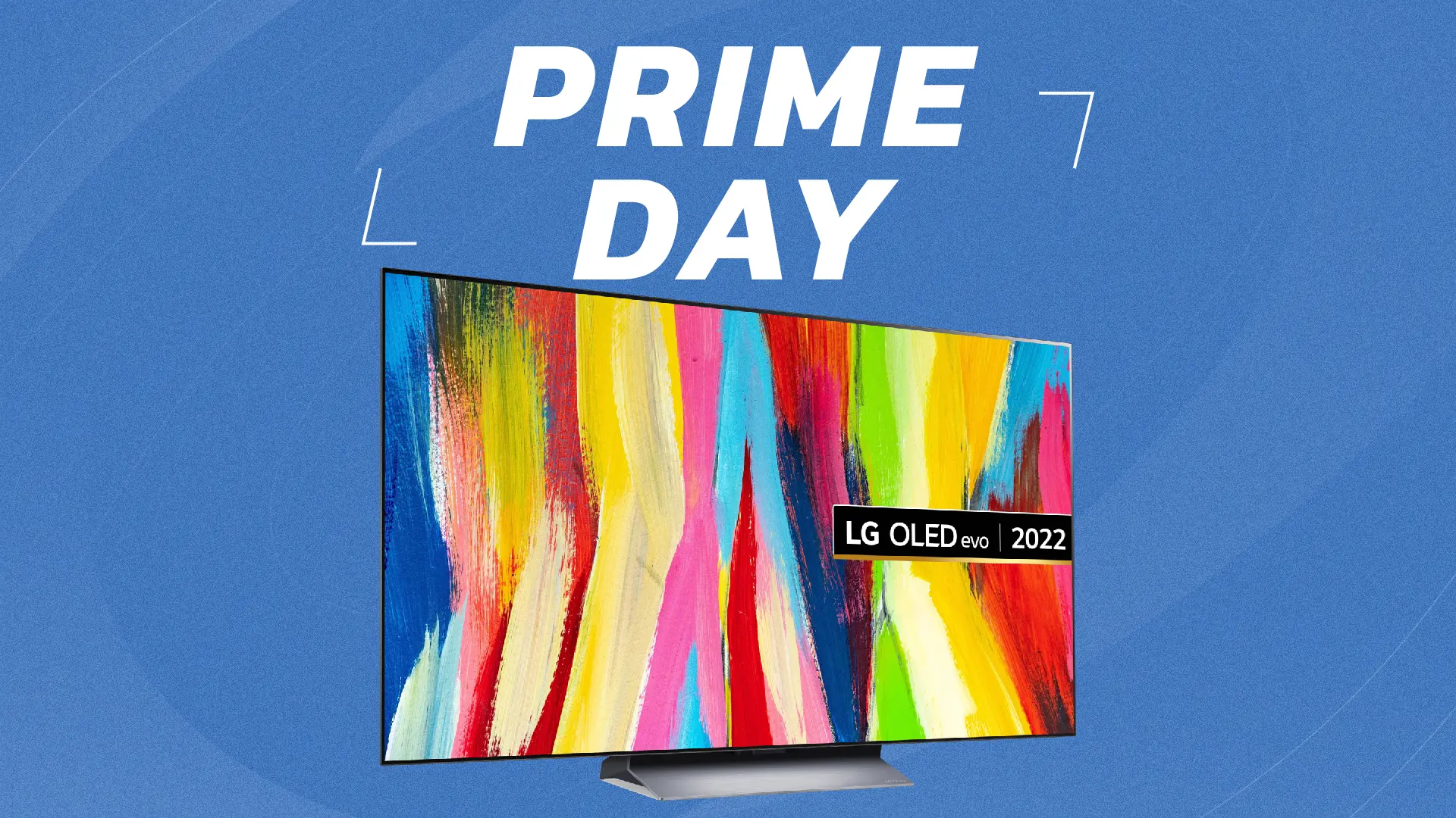 LG C2 OLED TV on blue background with "Prime Day" lettering