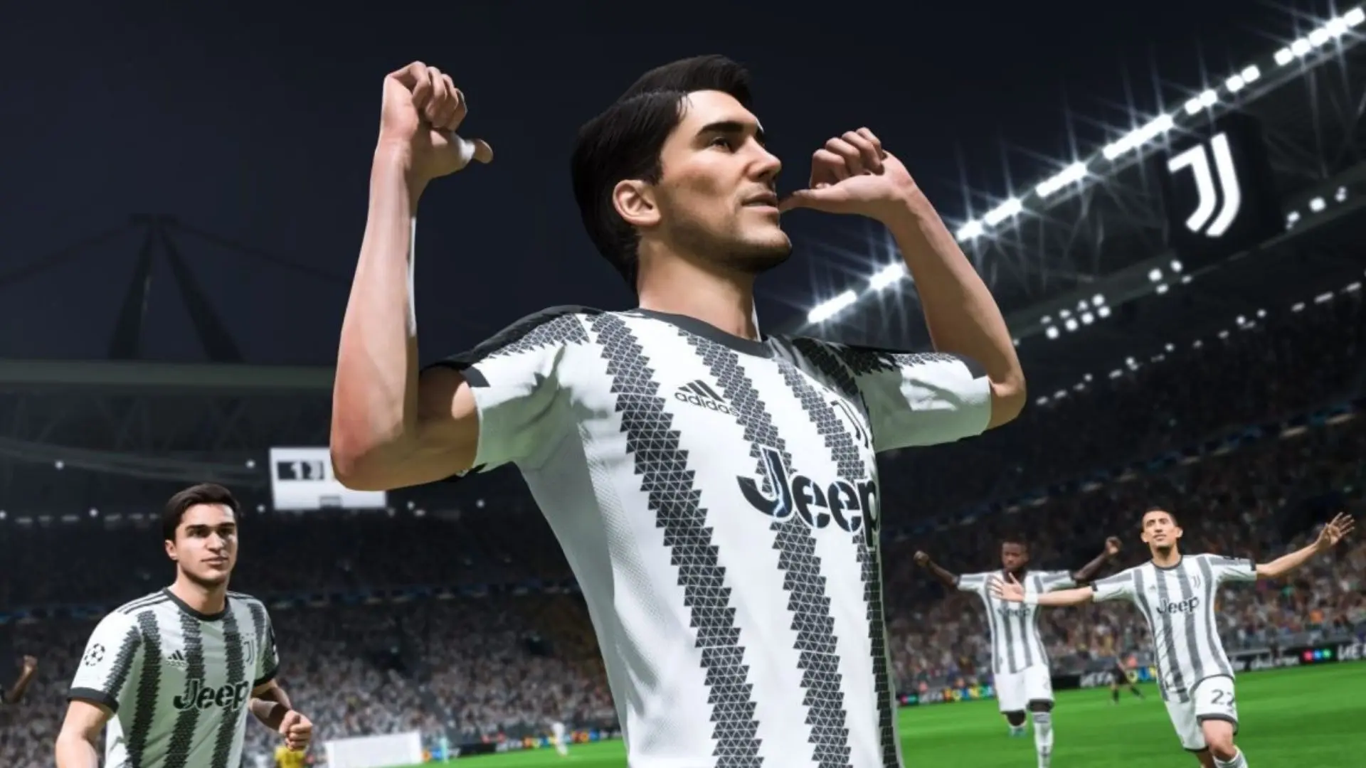 dusan vlahovic celebrating goal in fifa 23