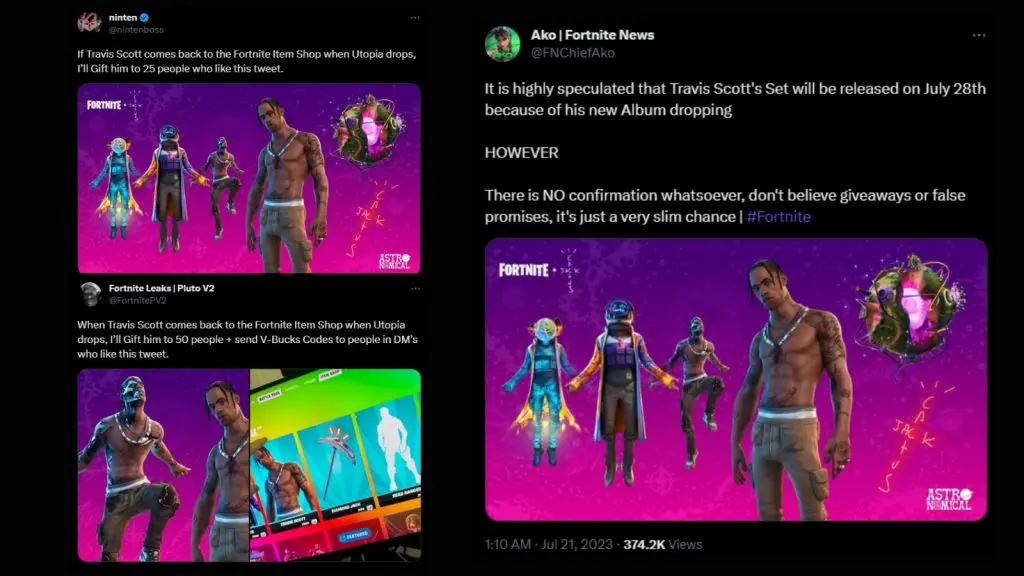 Travis Scott skin tweets