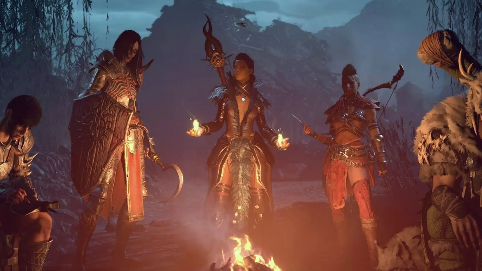 all diablo 4 classes around campfire