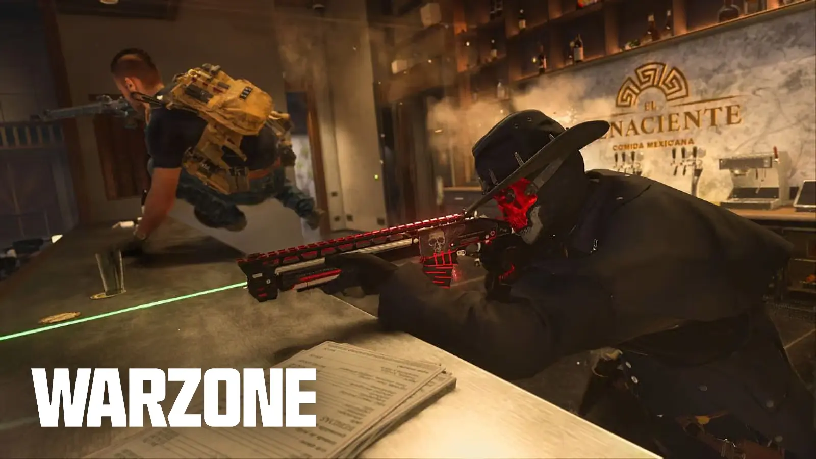 Warzone players aiming in with laser attachment