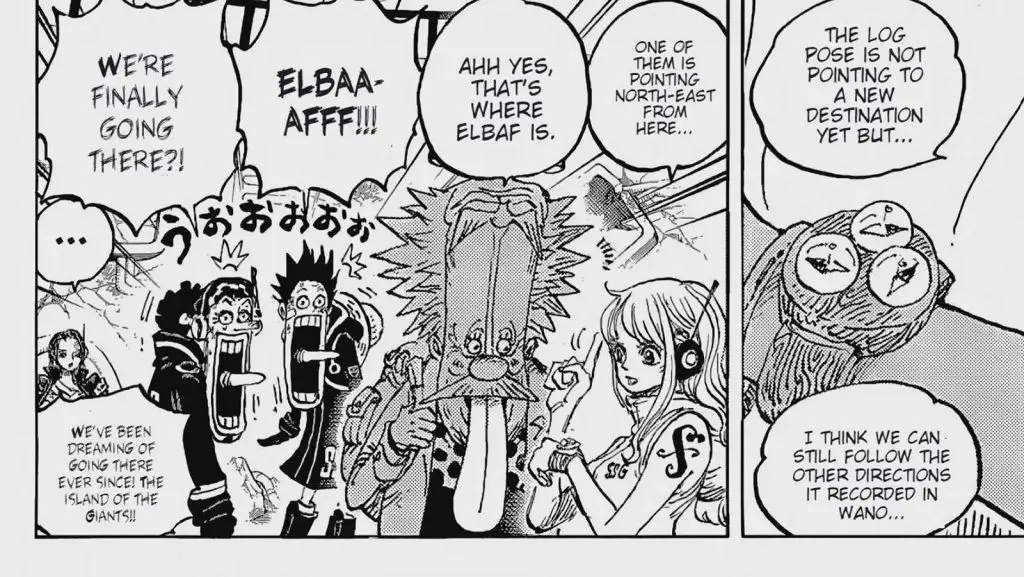 A panel from One Piece manga confirming the Elbaf arc