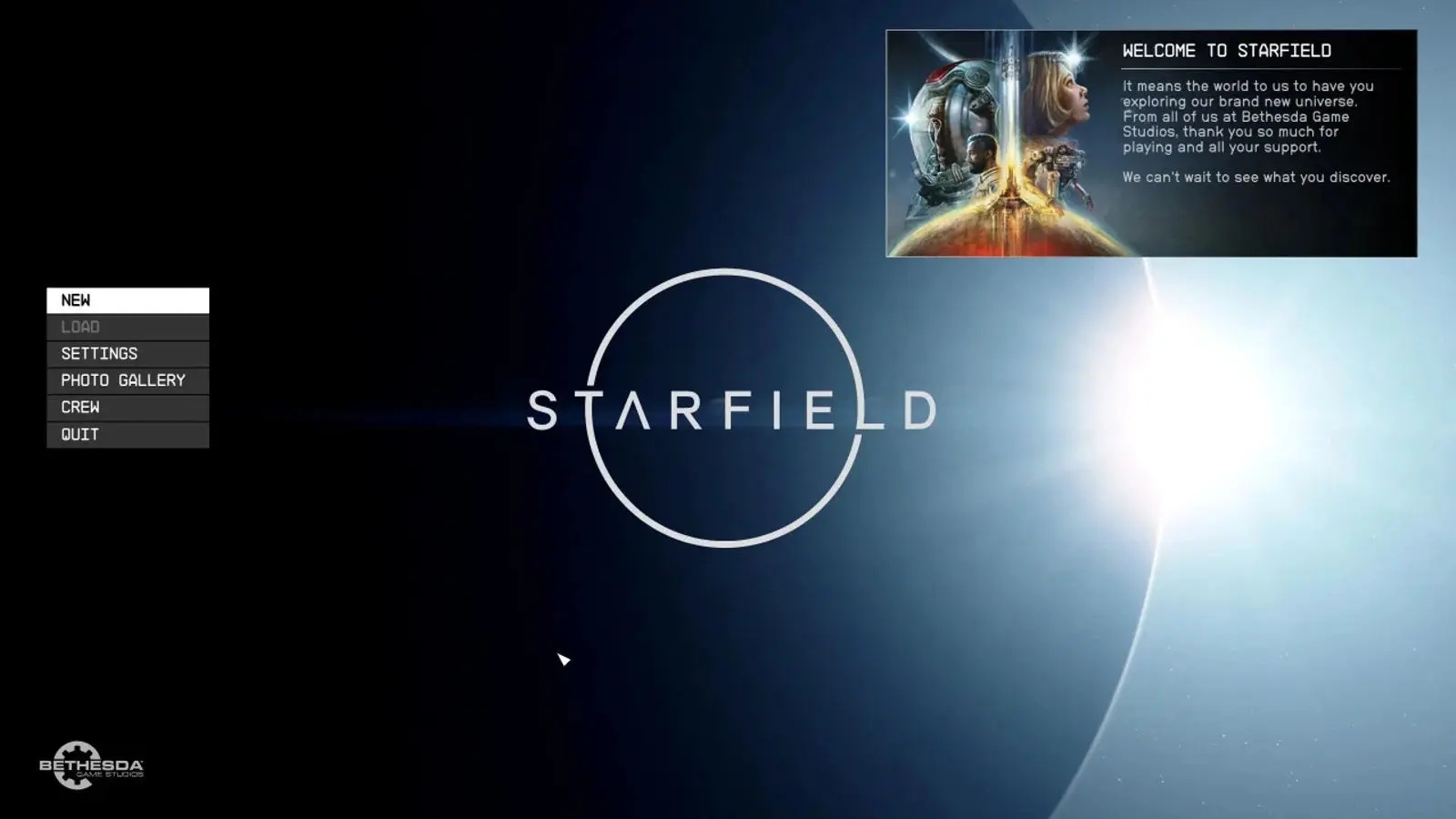 Starfield Main Menu