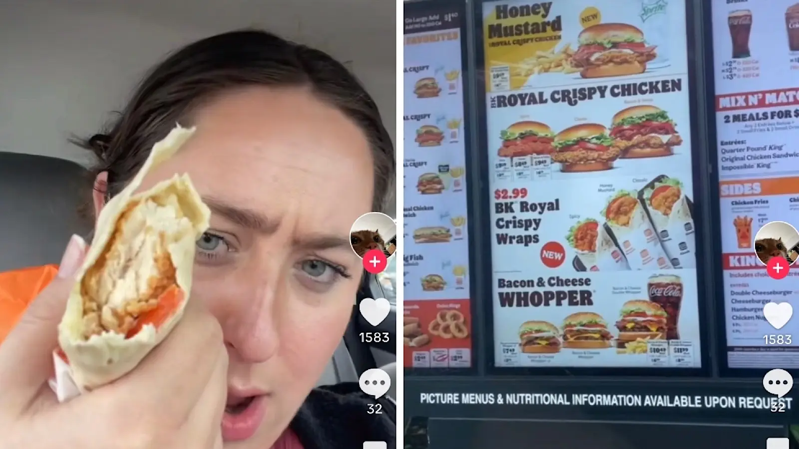 TikToker reviews BK's new royal crispy wrao