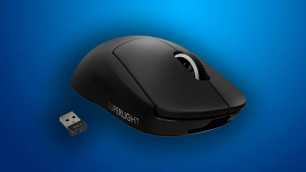 Logitech G Pro X Superlight in Black on a blue background