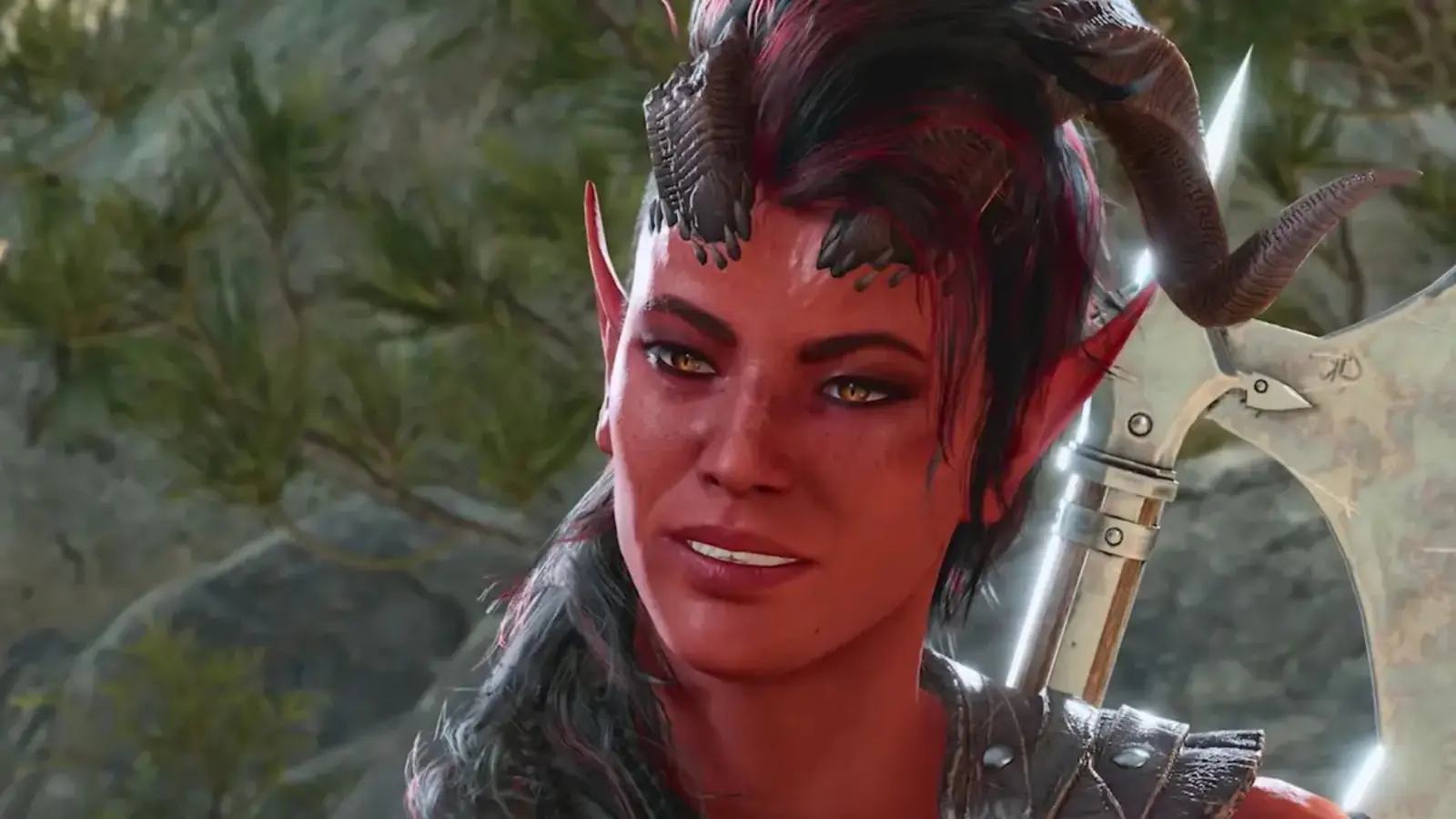 Karlach smiling in Baldur's Gate 3