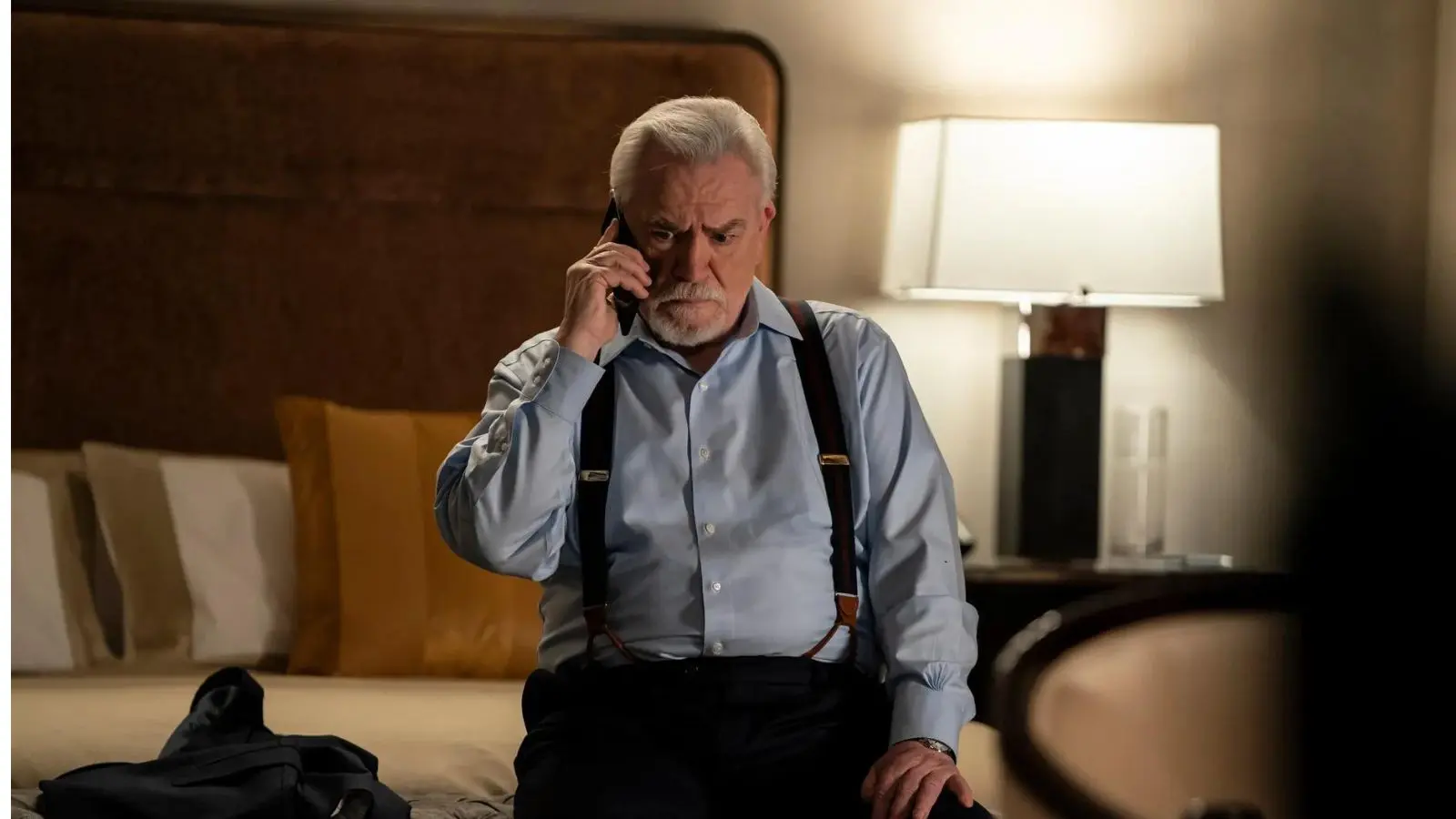 Logan Roy in season 4 of Succession, possibly phoning his original successor.