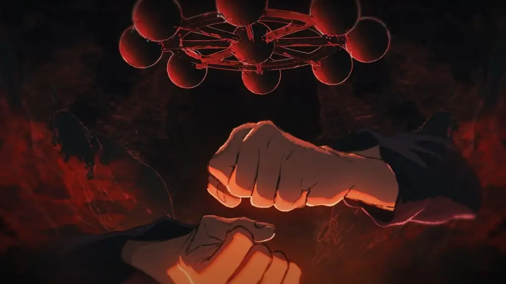 An image of Megumi's hand sign in Jujutsu Kaisen Shibuya opening