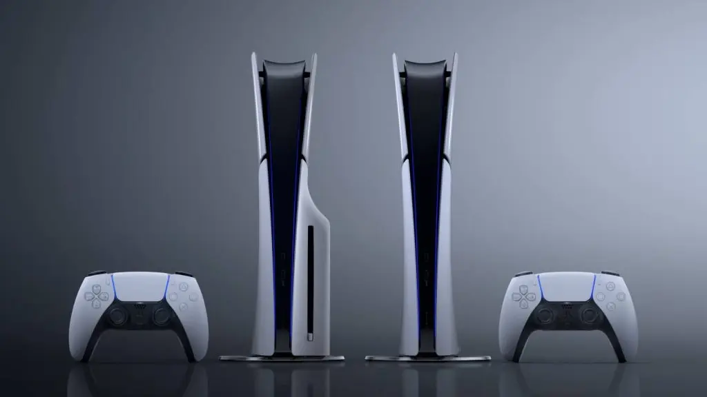 Ps5 Slim models shown on grey background