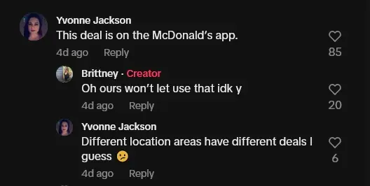 tiktok comments about mcdonalds menu