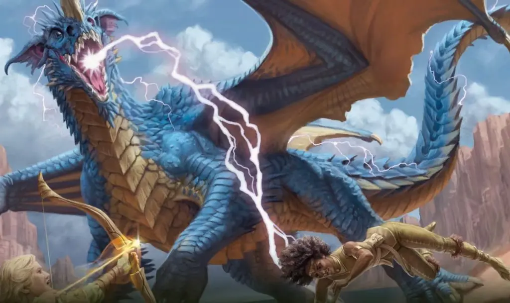 Blue dragon breathing lightning