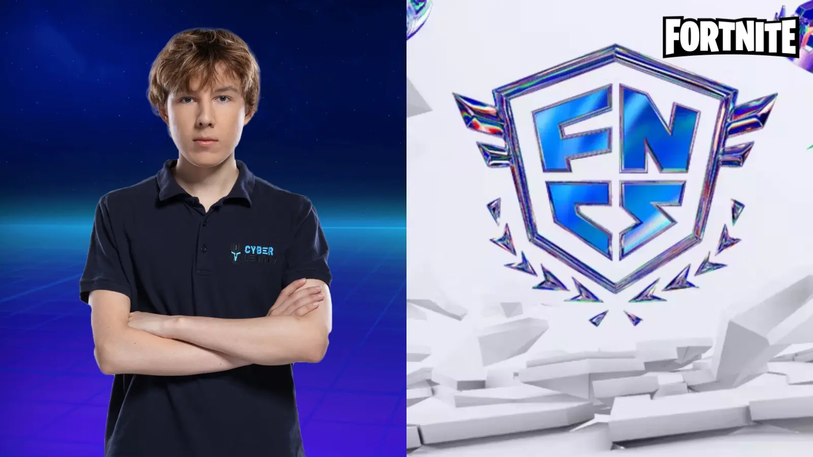 Fortnite pro Putrick next to FNCS Logo