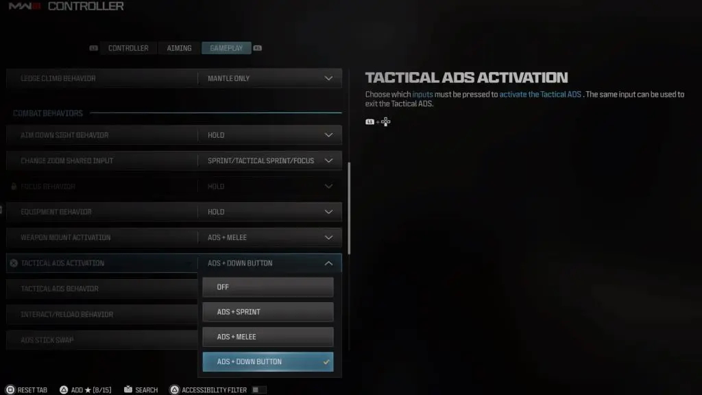 Tac Stance Settings