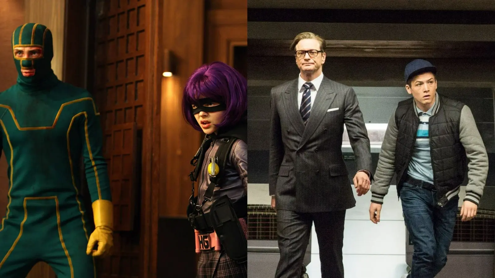 The lead characters of Kick-Ass and Kingsman.