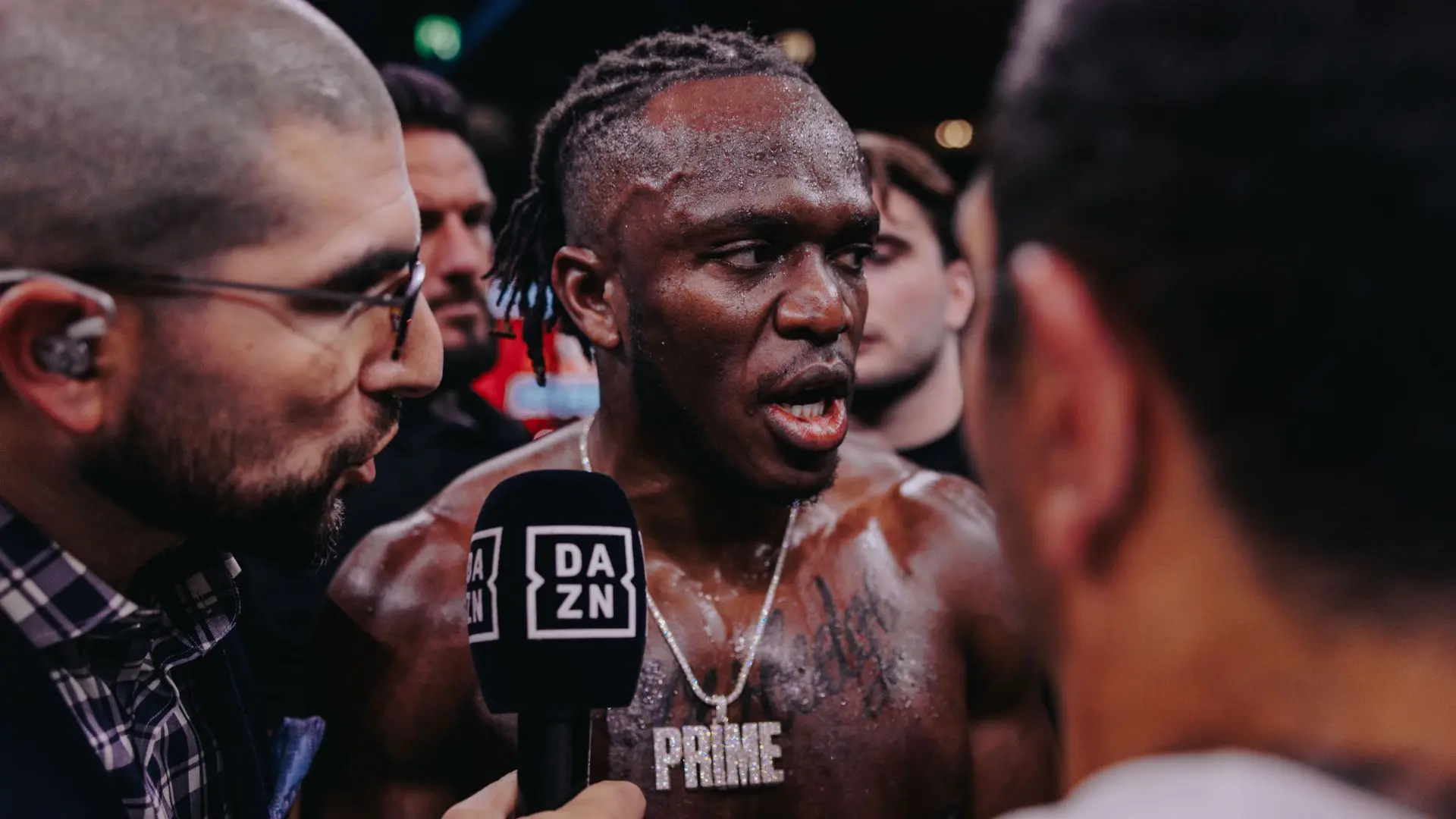 KSI stood in ring for interview after Tommy Fury loss