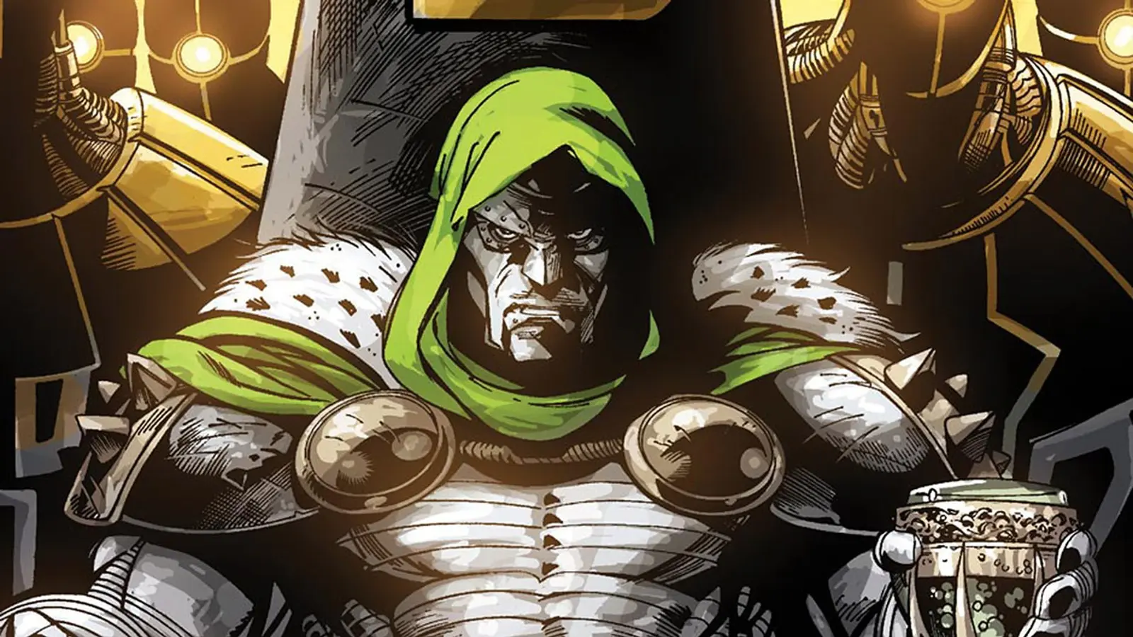 Doctor Doom sitting on his throne.