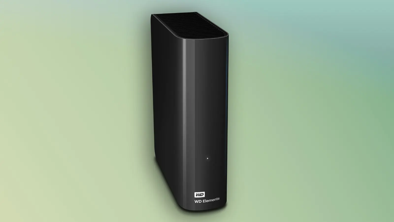 WD Elements external HDD on green background