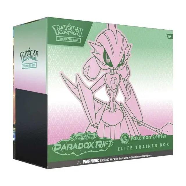 An Elite trainer (ETB) box swith an Iron Valiant EX design