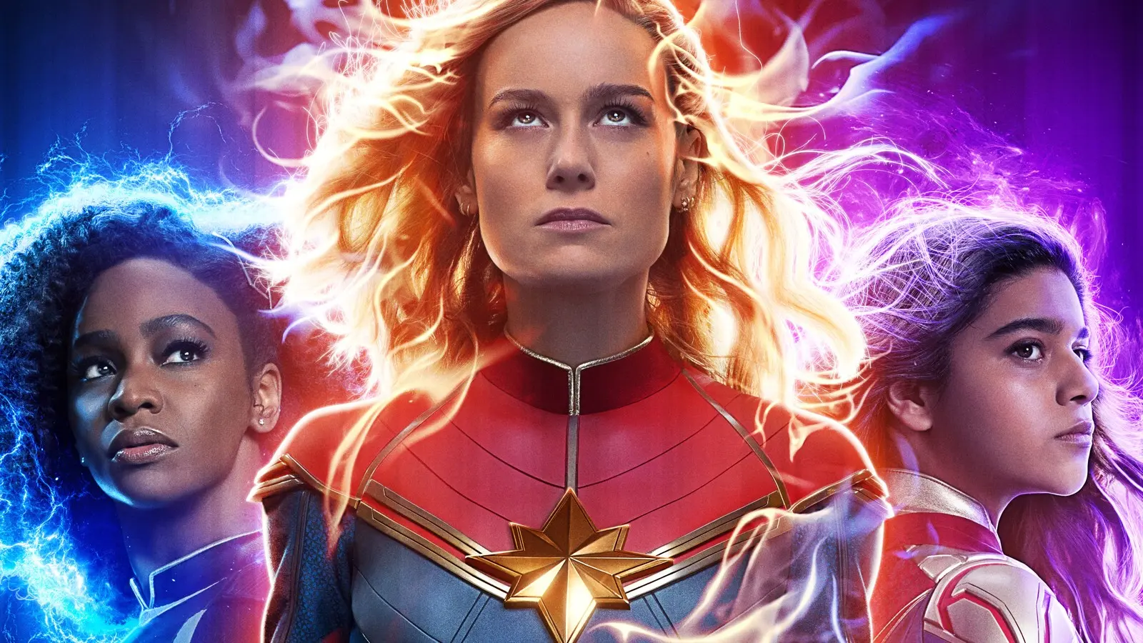 Monica, Carol, and Kamala on The Marvels poster.