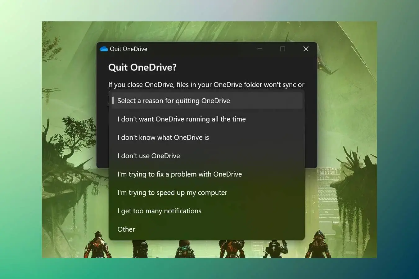 Windows 11 Onedrive exit pop-up box