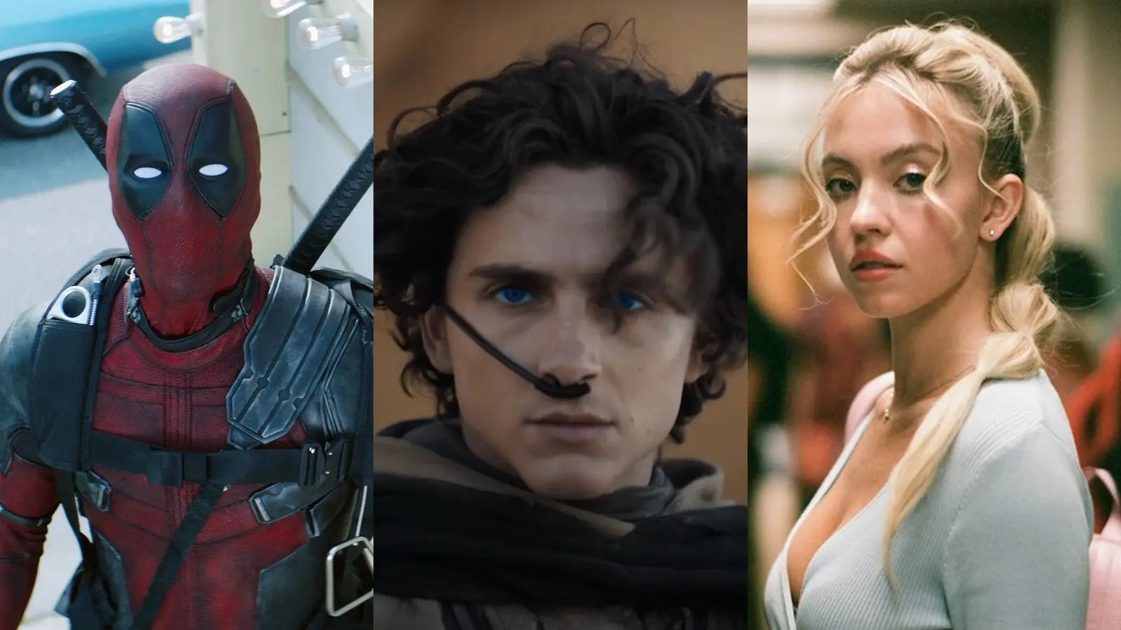 Stills from Deadpool, Dune 2, and Euphoria Season 2