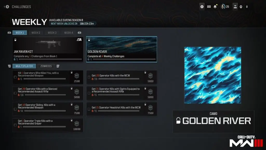 MW3 weekly challenges