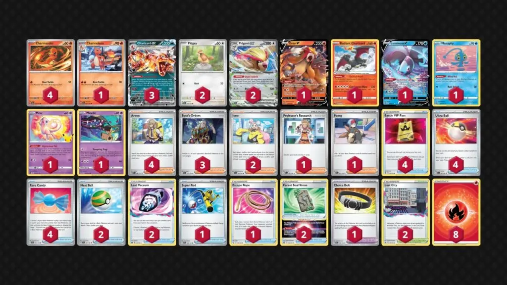 Pokemon TCG Charizard Ex deck list of card images