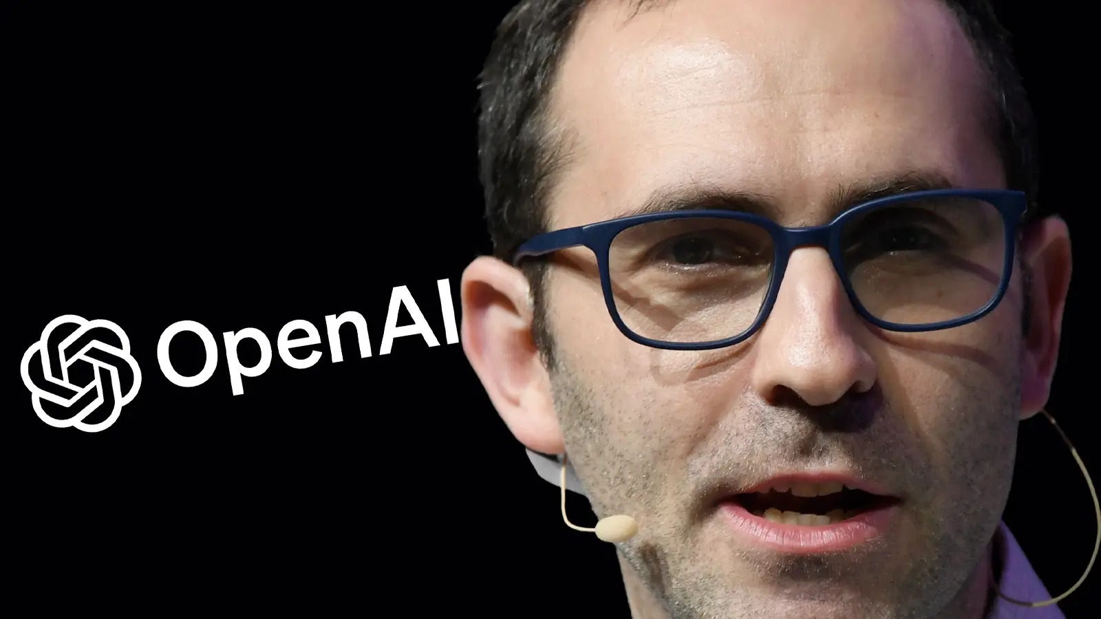 openai logo with Emmett Shear in front of it