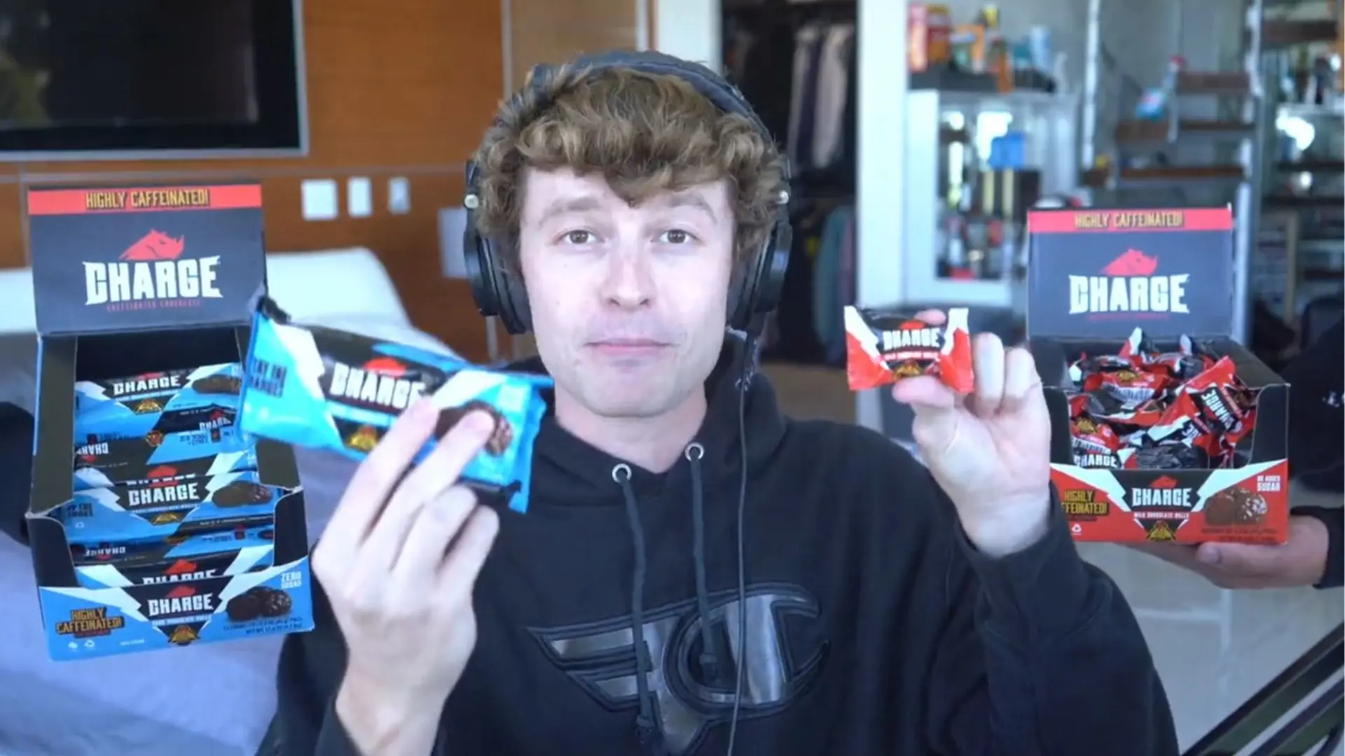 FaZe Blaze holding Charge energy chocolate