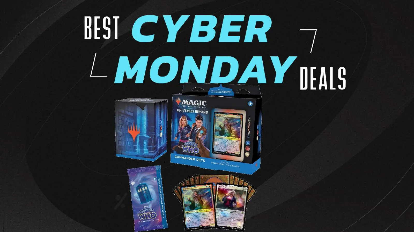 MTG Doctor Who set on Cyber Monday background