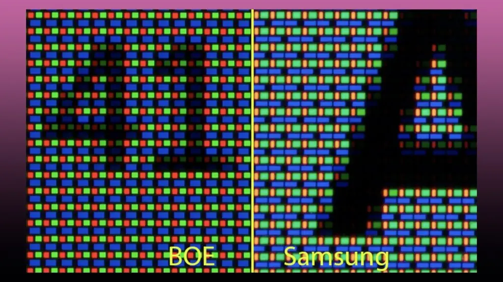 boe vs samsung screenshot showing pixels