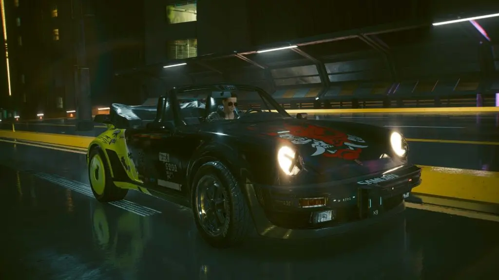 V driving Porsche 911 Cabriolet in Cyberpunk 2077