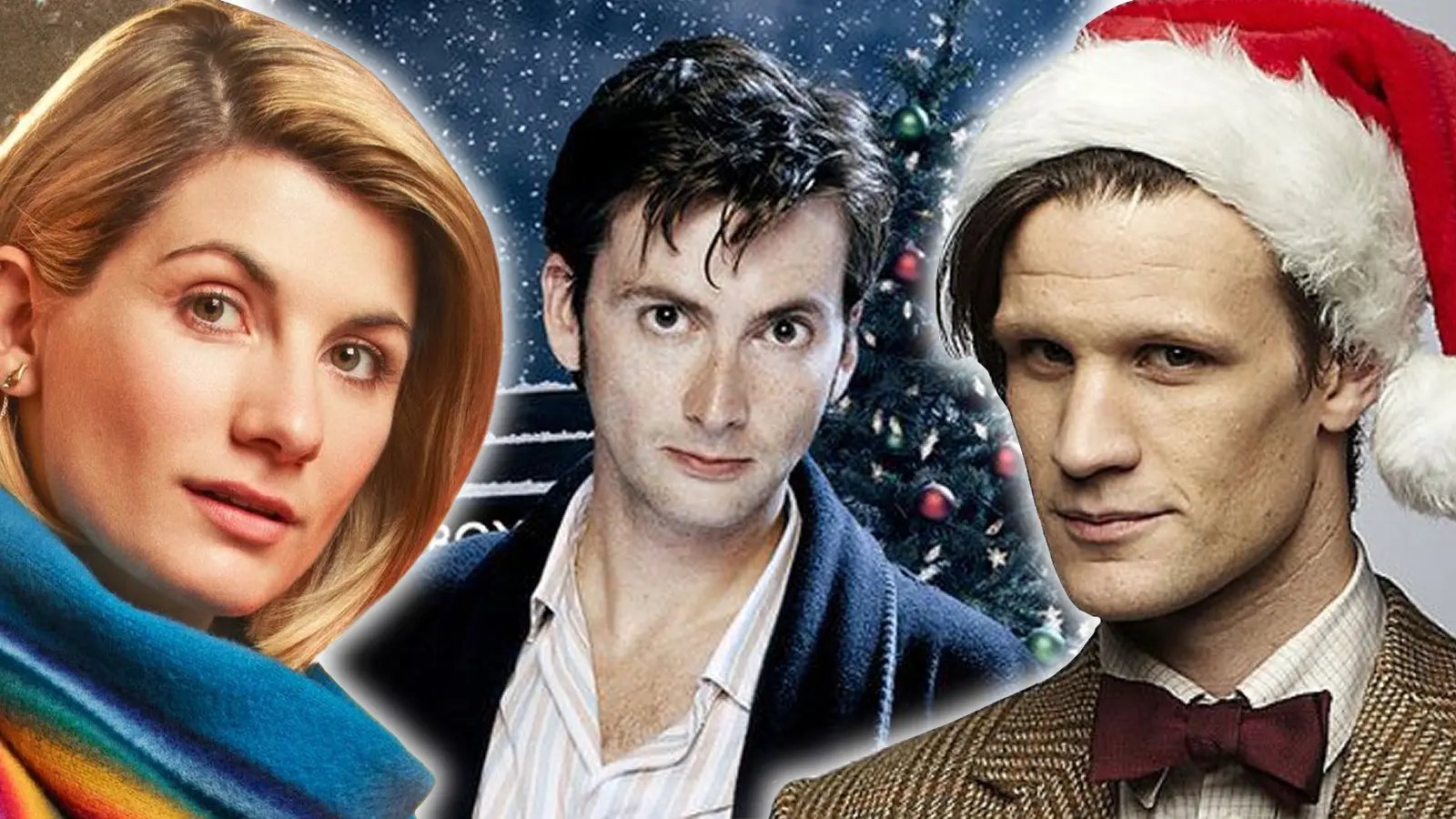 A montage of Doctor Who Christmas special poster artwork