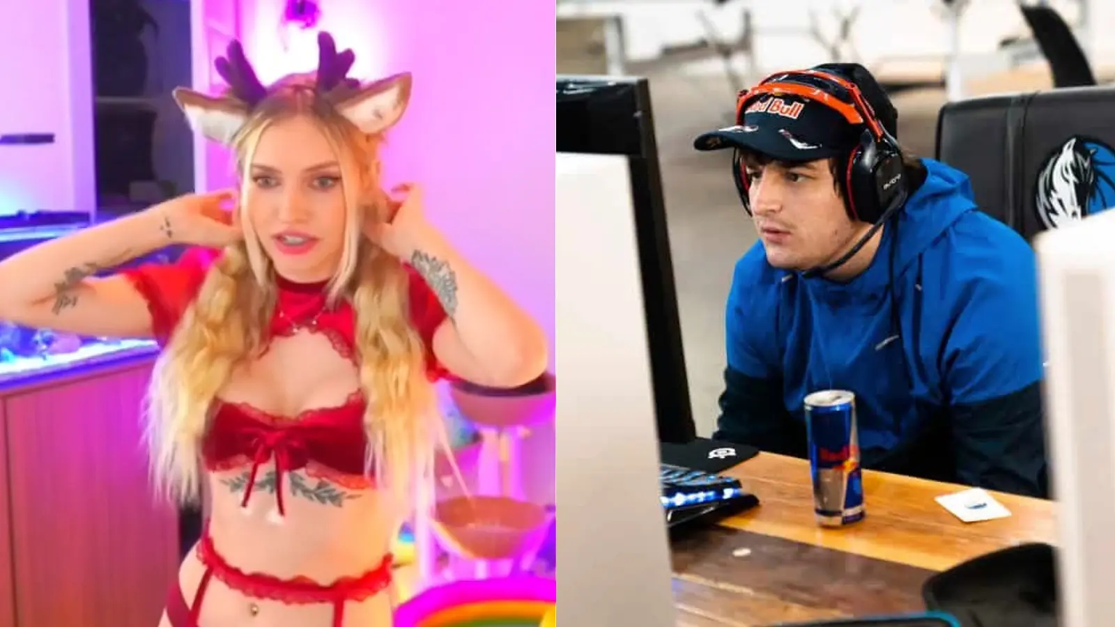 Novaruu as reindeer in Twitch stream, next to image of Jukeyz playing Warzone