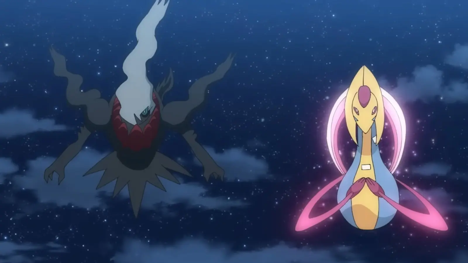 Darkrai and Cressalia flying in Pokemon